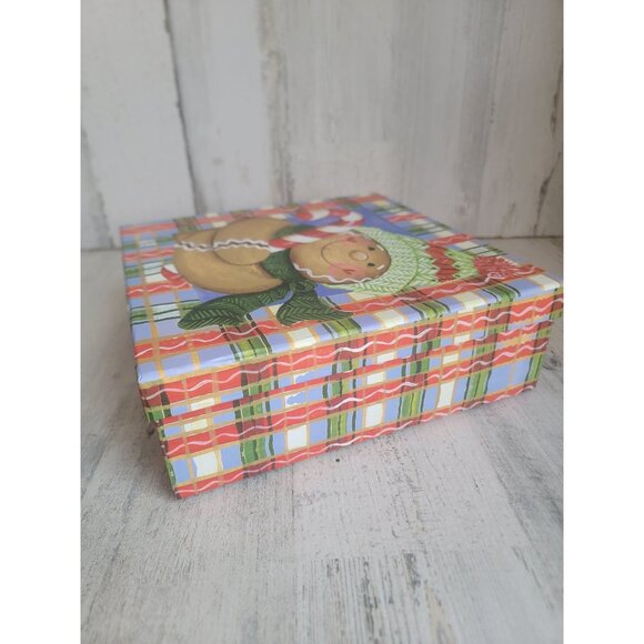 Gingerbread candy cane box plaid cardboard‎ Xmas decor - Picture 3 of 7